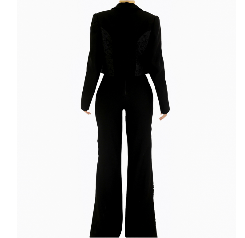 Handmade Black Blazer , Black Dentelle Corset and Black Pants with Lace Slits Handmade Black Blazer , Black Dentelle Corset and Black Pants with Lace Slits