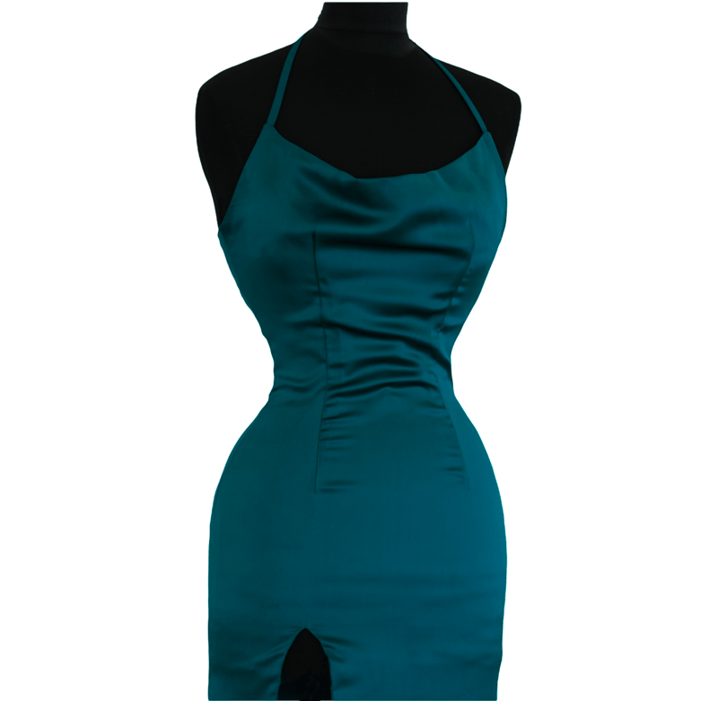 Hand made, dark olive green satin dress Hand made, dark olive green satin dress