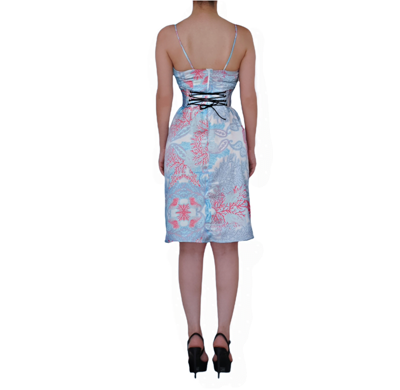 Handmade Sky Blue Printed Dress With Matching Corset Handmade Sky Blue Printed Dress With Matching Corset