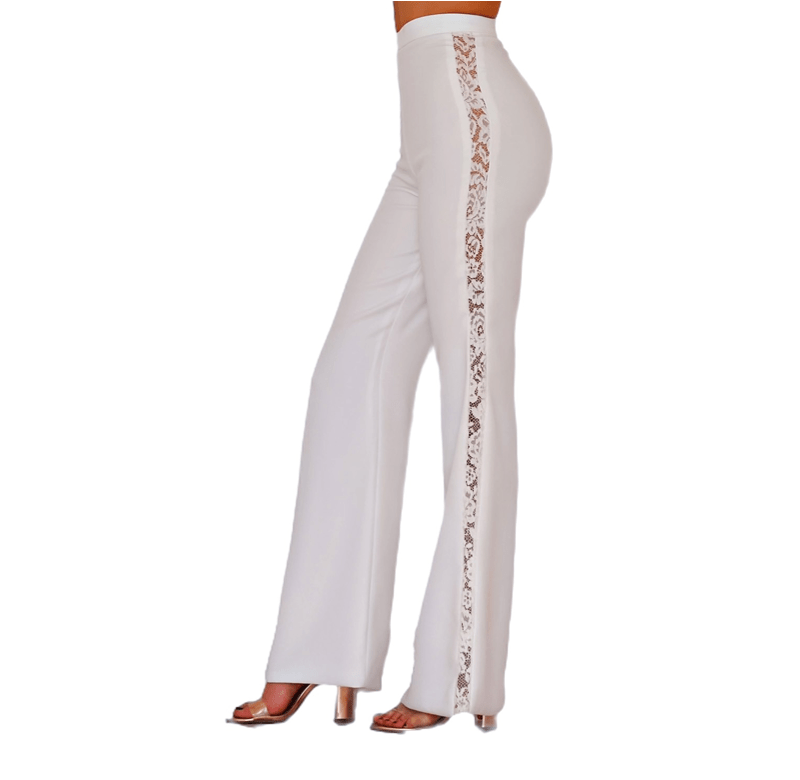 Handmade White Pants With Lace Slits